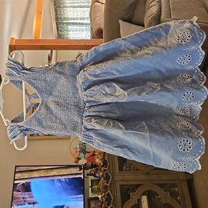 Tahari Girls 4t Chambray Dress with Embroidered Eyelet Hem